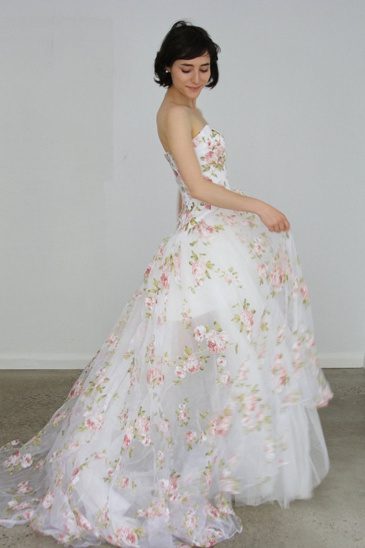 White sweetheart tulle lace long prom dress, tulle formal dress cg11305