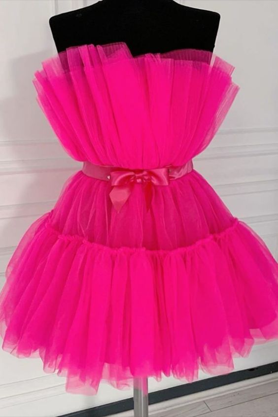 homecoming dress strapless fuchsia short cocktail dress birthday dress cg11370