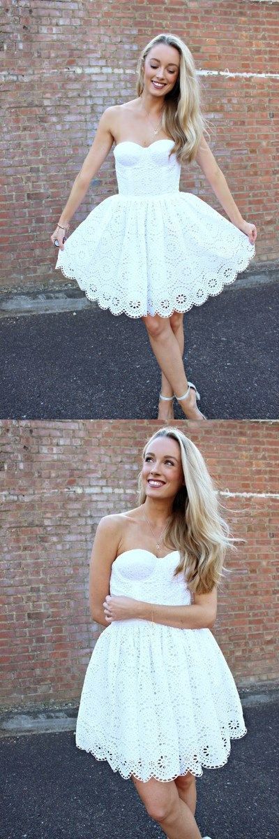 Simple A-Line Strapless Lace Homecoming Dress Sweetheart Party Dress cg11381