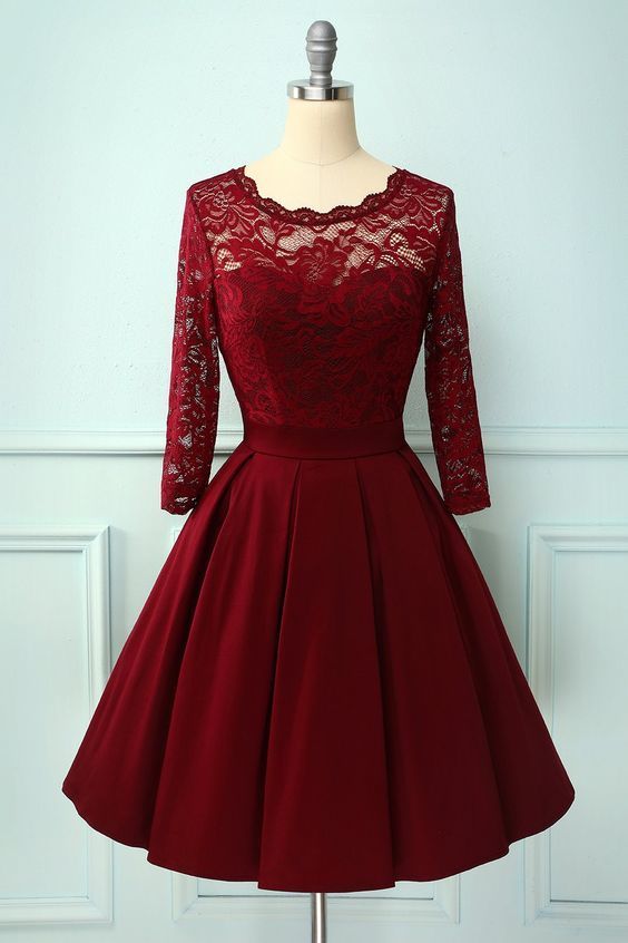 Burgundy V Back Long Sleeves homecoming Dress cg11403