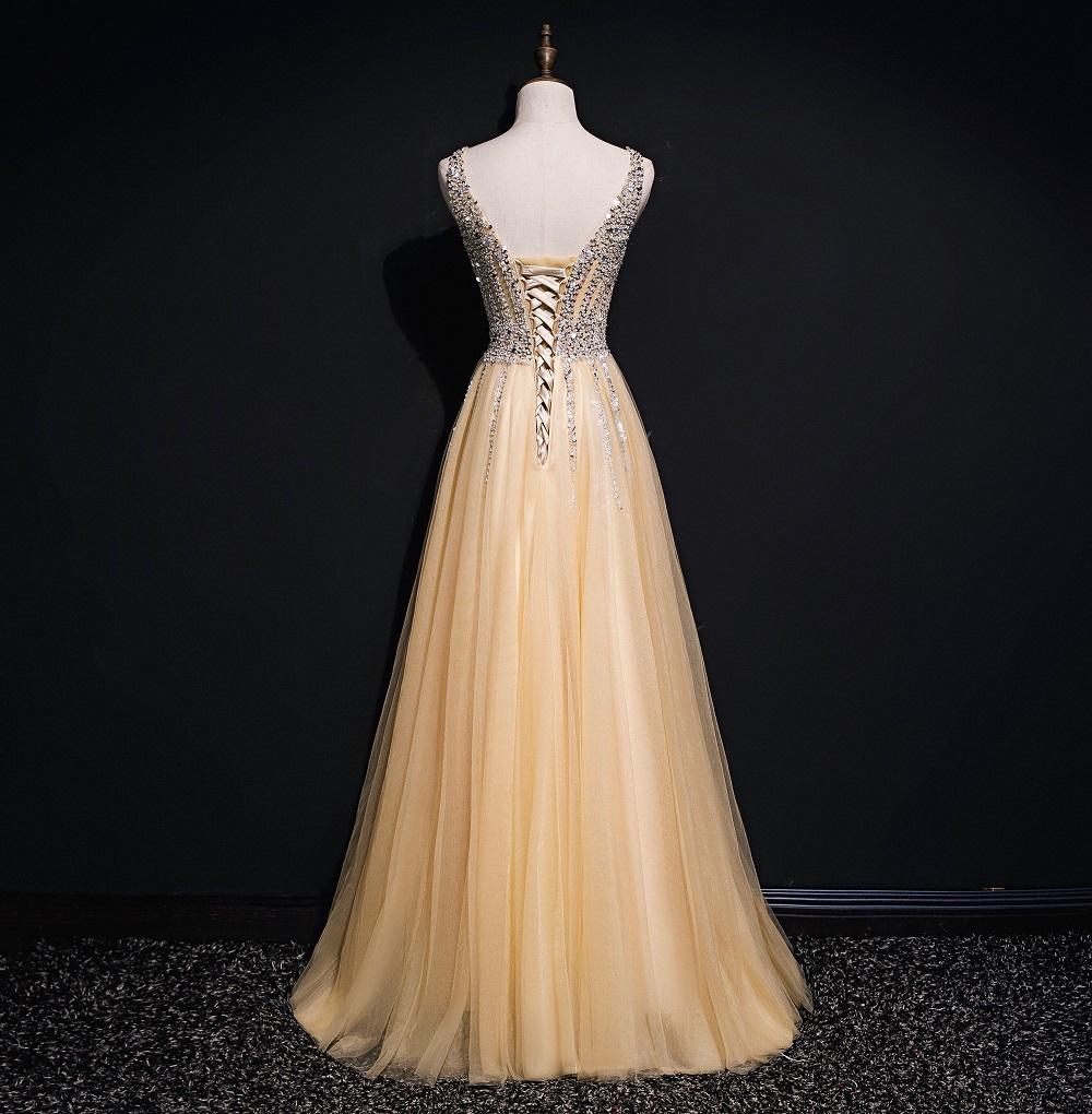 Light Champagne Sequins Shiny Tulle Long Prom Dress, Elegant Party Dress cg11409