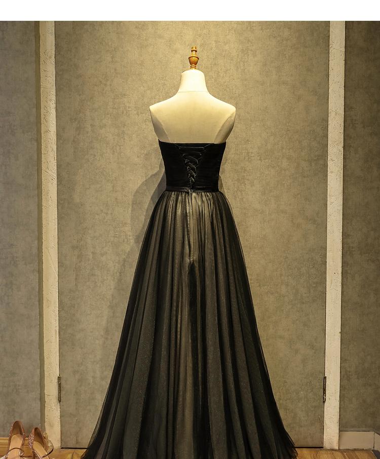 Simple Black Sweetheart A-Line Long Tulle Party Dress, Black Evening Gown Prom Dress cg11413