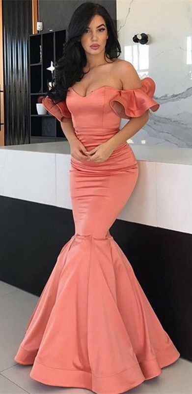 Off Shoulder Mermaid Long Prom Dress Strapless Ruffles Floor Length Formal Evening Dresses cg11422