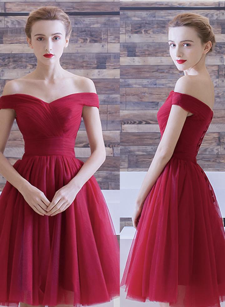Red tulle short homecoming dress simple party dress cg11434
