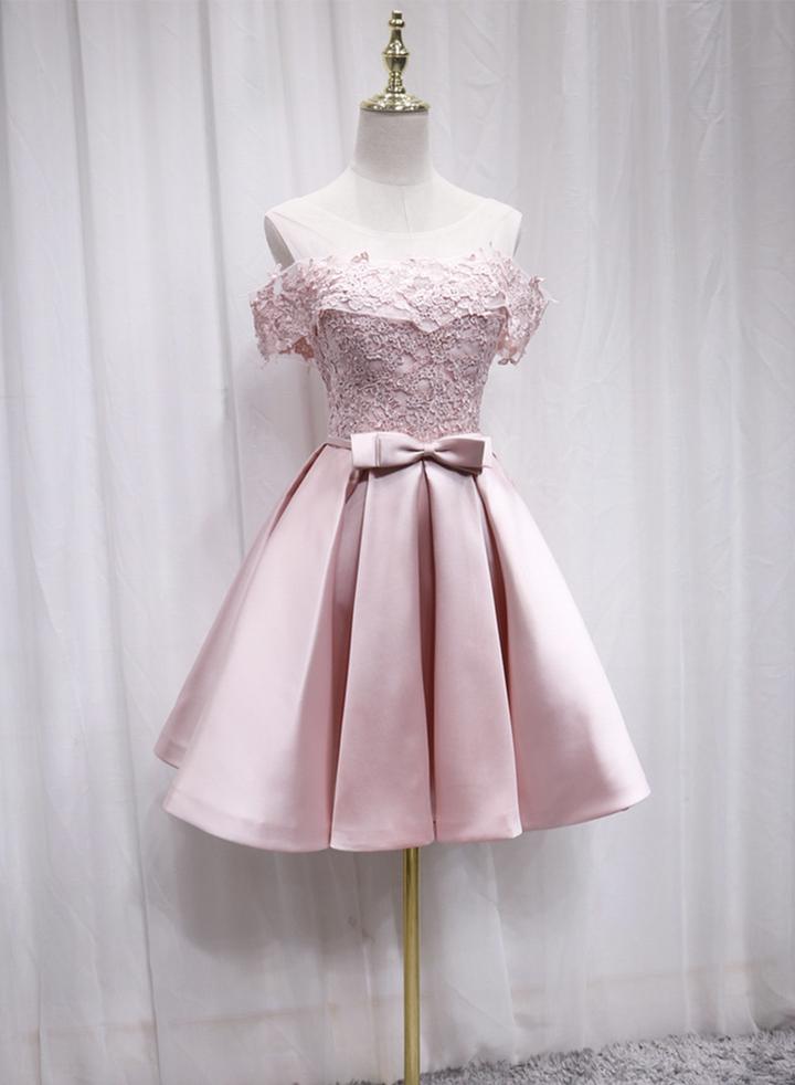 Lovely pink satin lace homecoming dress cg11435