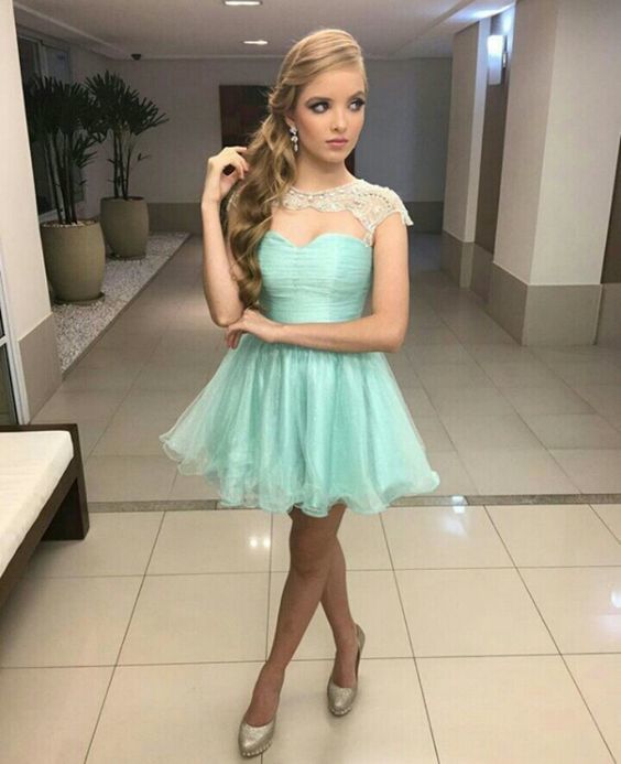Mint Tulle Homecoming Dress with Beads cg11448