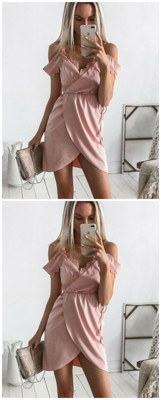 blush cold shoulder simple homecoming dresses, tight bodycon semi formal gowns cg11459