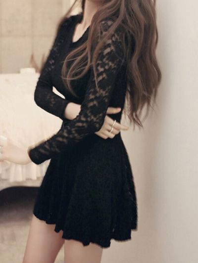 Black Round Neck Long Sleeve Lace homecoming Dress cg1146