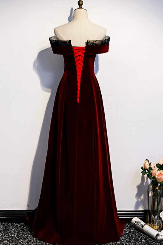 Charming Dark Red Velvet Long Prom Dress, Junior Prom Dress, Evening Gown cg11466