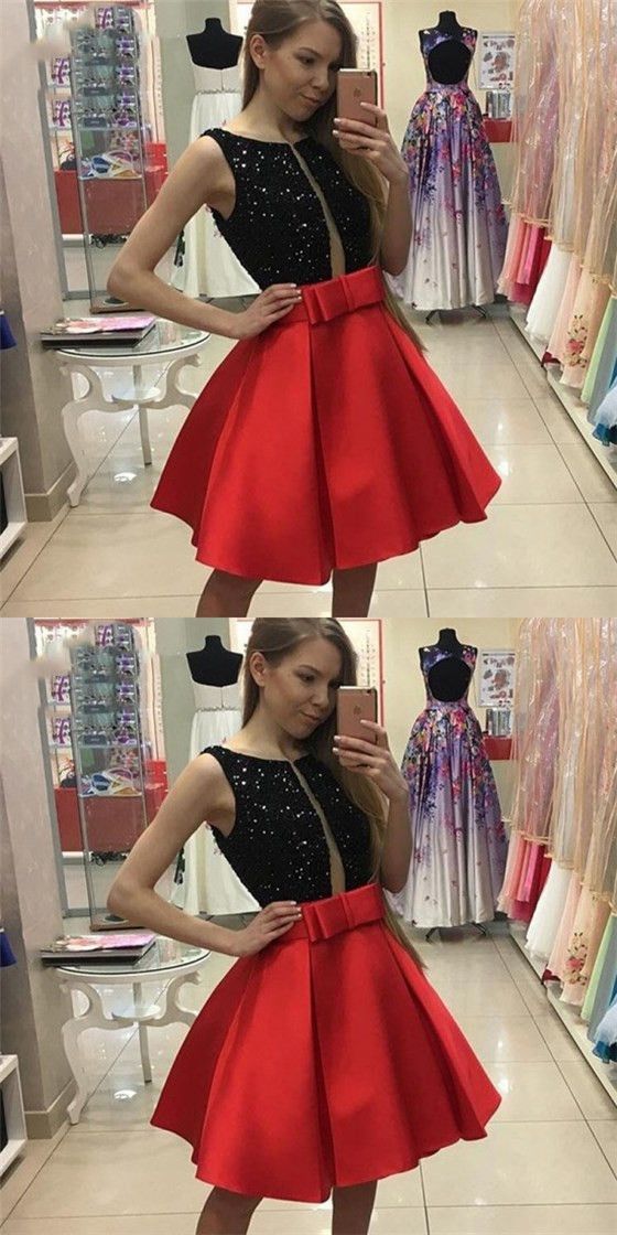 Elegant Black top Dress, Red Short Homecoming Dresses cg1148