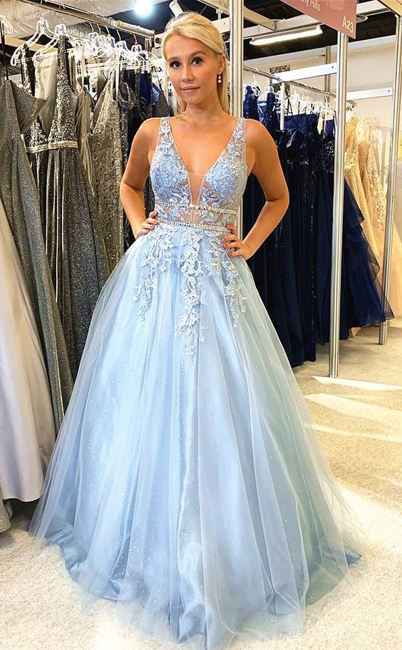 modest blue prom dresses, ball gown prom dresses cg11515