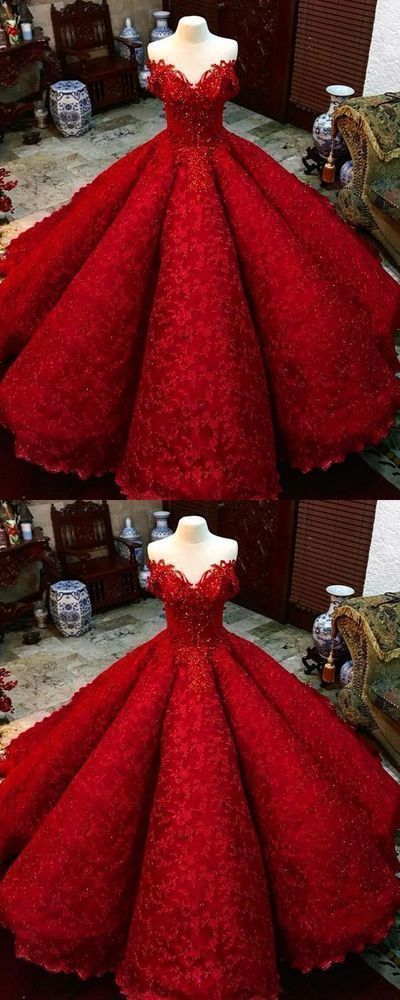 Ball Gown Red Prom Dress with Beads Off the Shoulder Lace Quinceanera Dress Ball Gown cg11544
