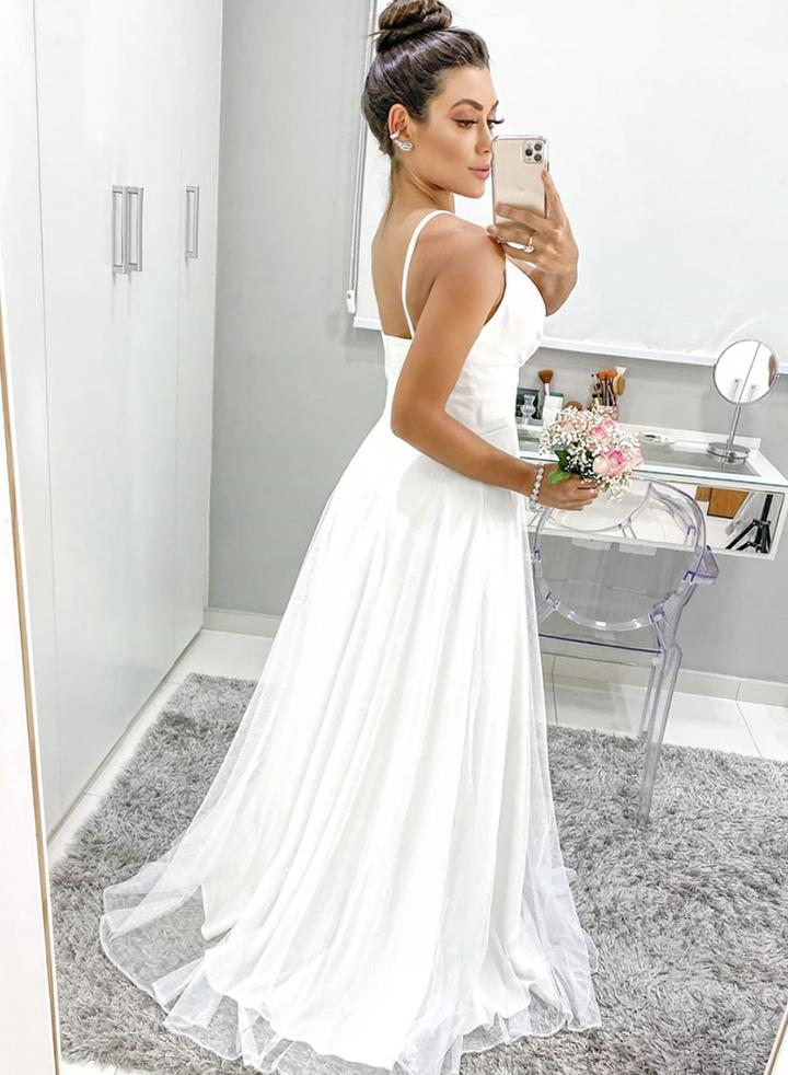 White v neck chiffon long prom dress evening dress cg11549