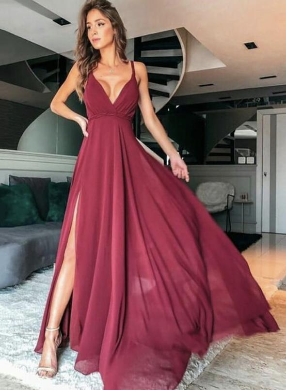 White v neck chiffon long prom dress evening dress cg11550