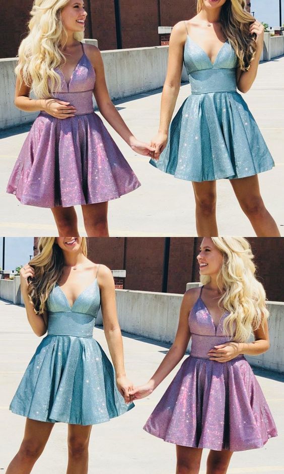 Spaghetti Straps V Neck Mini Homecoming Dress Aqua Silver Cocktail Dress cg11561
