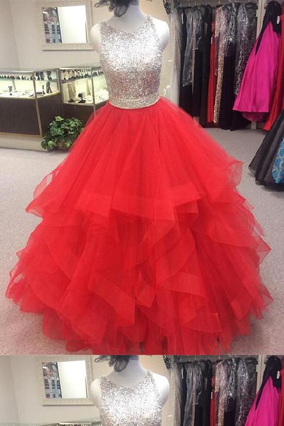 ball Gown Prom Dress, Prom Dress Red, Sequin Prom Dress, Prom Dress cg11568