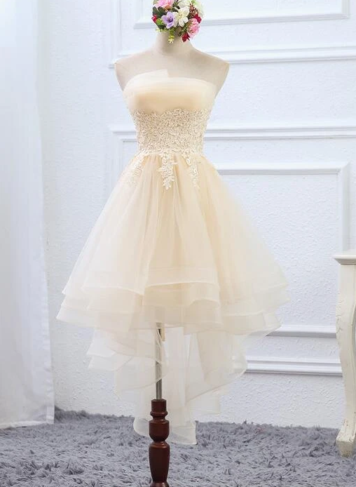 Light Champagne High Low Tulle Layers Homecoming Dress cg11644