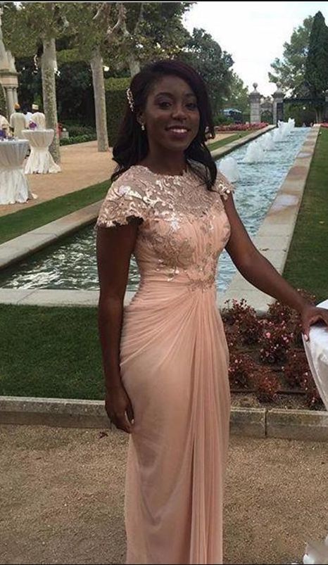 Light Pink Long Dresses For Wedding Sheath Chiffon Lace Party prom Dress cg11657