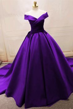 Long Purple Satin V-neck Ball Gowns Prom Dresses Off The Shoulder cg11669