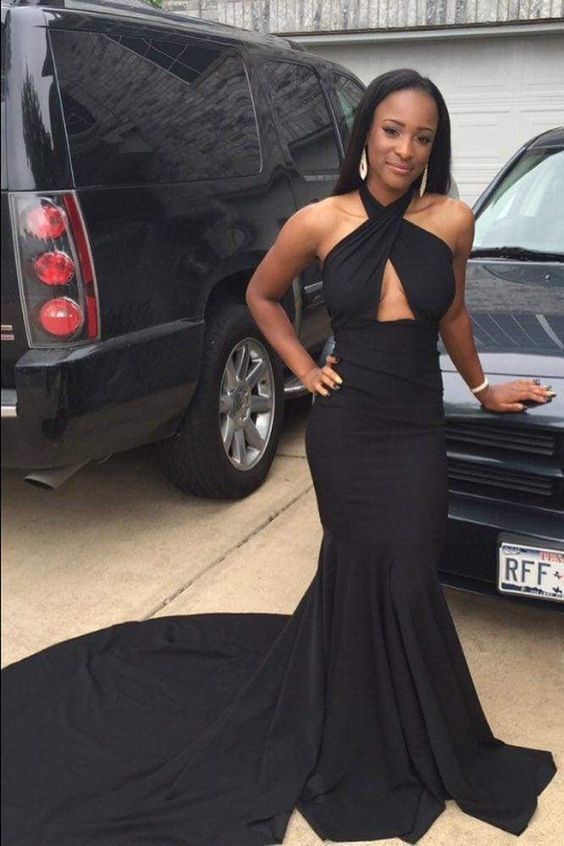 Black Sleeveless Open Back Prom Dresses with Train cg11678