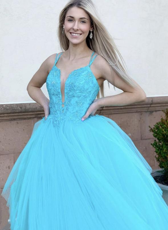 Blue lace prom dress cg11685