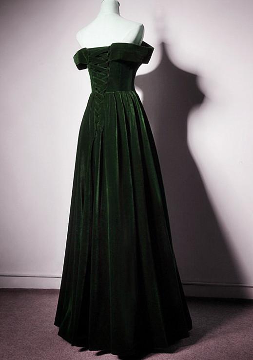 Beautiful Green Off Shoulder A-Line Velvet Long Party Dress, Green Bridesmaid prom Dress cg11687