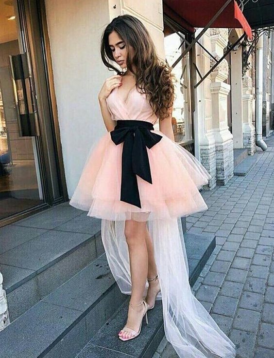 Cute A Line V Neck Pink Short Homecoming Party Dresses cg11714