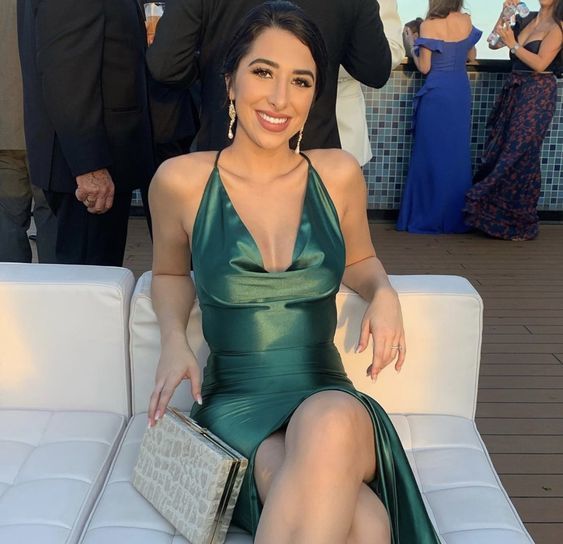 Emerald Satin Bodycon Cowl Neckline Formal/Prom Dress cg11781