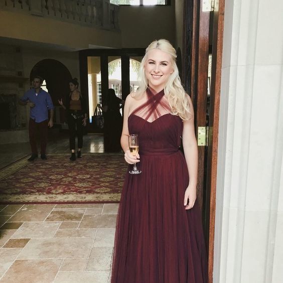 Burgundy tulle prom dress , charming prom dress cg11785