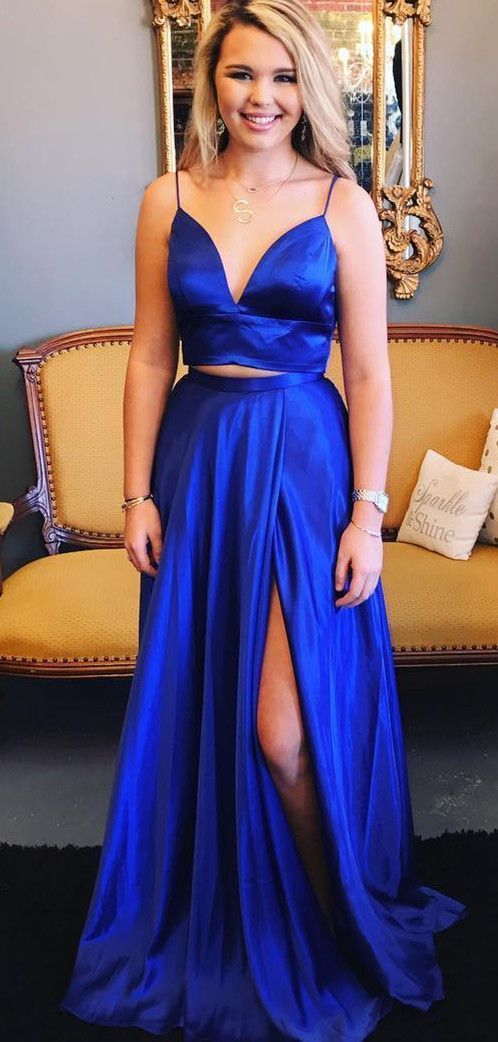 Long Prom Dresses Royal Blue Two Piece Formal Dresses cg11786