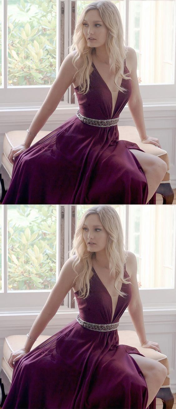 Straps Chiffon Long Prom Dress, Grape Prom Dress, Graduation Dress cg11814