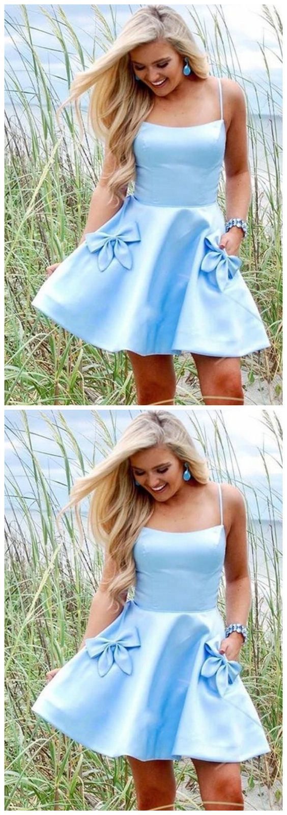 A-Line Short Satin Light Blue Homecoming Dress cg11824