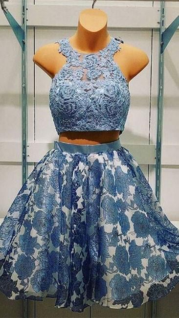 Blue two pieces lace short dress, blue homecoming dress cg1183