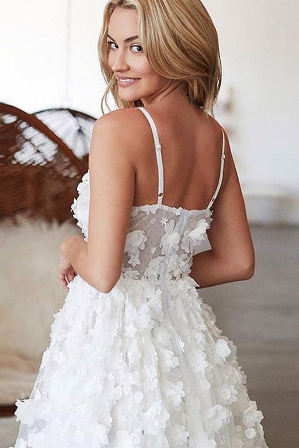 WHITE V NECK TULLE LACE SHORT DRESS WHITE HOMECOMING DRESS cg11898
