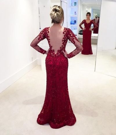 Burgundy Open Back Prom Dress With Applique cg11903