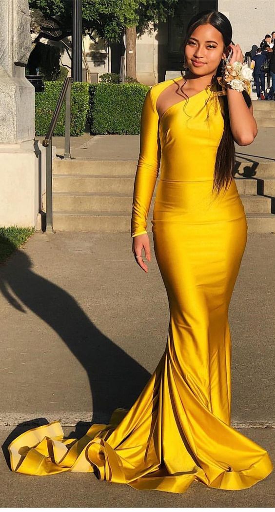 Yellow Prom Dresses, One Shoulder Formal Prom Dress cg11987