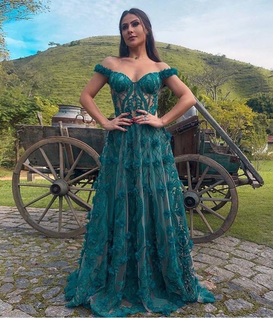 Off the shoulder long prom dress with lace cg11990