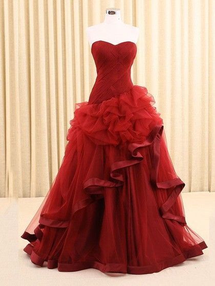 Sweetheart Tulle Floor-length Cascading Ruffles Vintage Prom Dresses cg12000