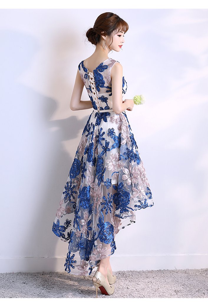 Cute Blue High LowLace Homecoming Dress cg12067