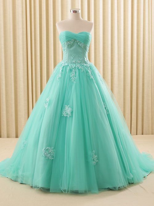 Turquoise Lace Ball Gown Dress prom dress cg12099