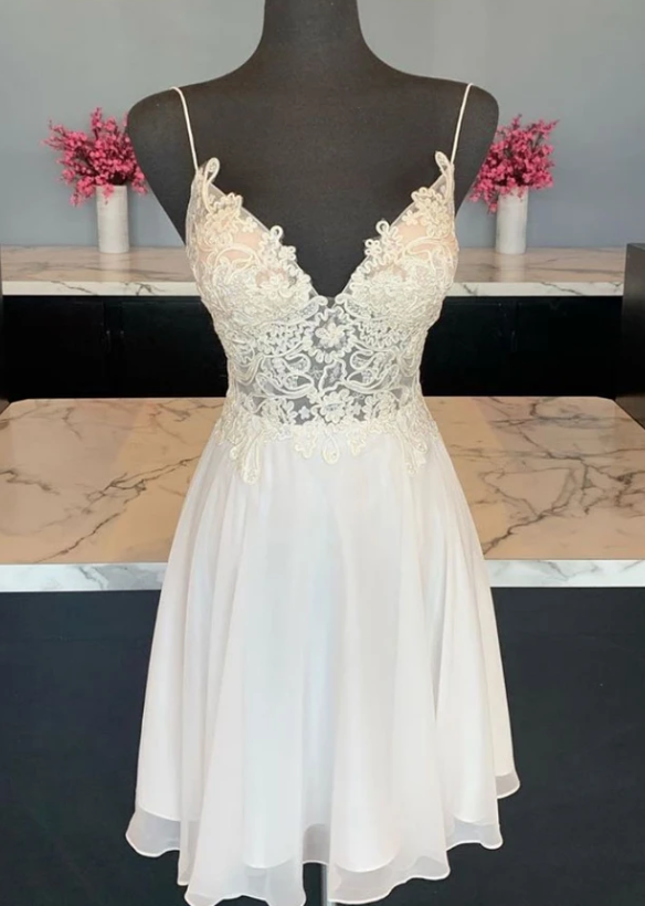 CUTE V NECK CHIFFON LACE SHORT DRESS LACE HOMECOMING DRESS cg12116