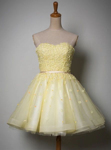 Cute Light Yellow Tulle Sweetheart Short Party Dress, Homecoming Dress 2020 cg12129