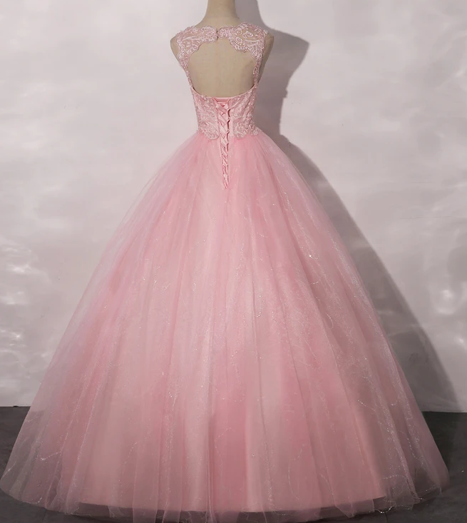 Lovely Pink Tulle Round Neckline Sweet 16 Dress, Pink Quinceanera prom Dress cg12148