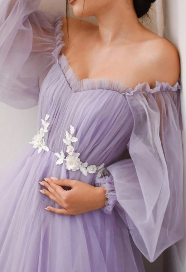 PURPLE TULLE LONG PROM DRESS PURPLE TULLE FORMAL DRESS cg12153