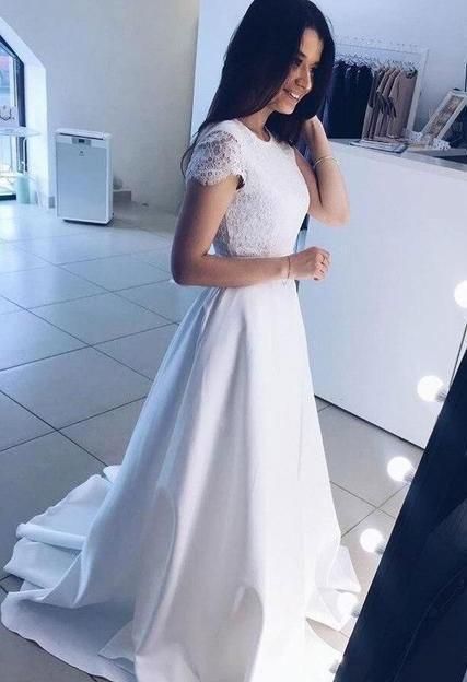 White Cap Sleeves Long Prom Dresses Evening Gowns cg12173