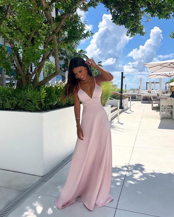 A-line v neck straps long prom dress cg12211