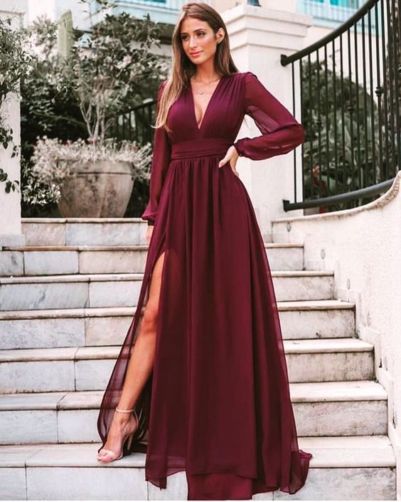 Burgundy Split Wedding Guest Dresses prom dress cg12218