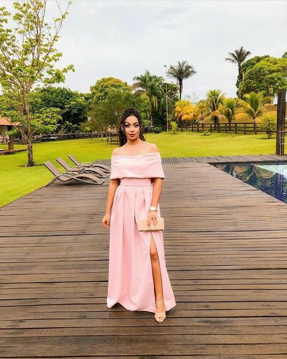 Sexy pink satin Prom Dress With Slit cg12223