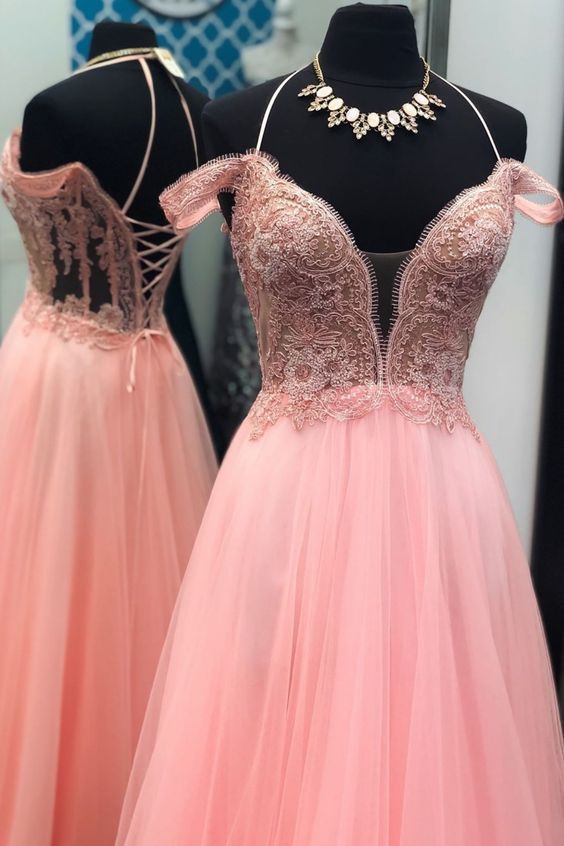Cheap Pink Tulle Lace Prom Dresses Custom Made Formal Evening Gowns   cg12238