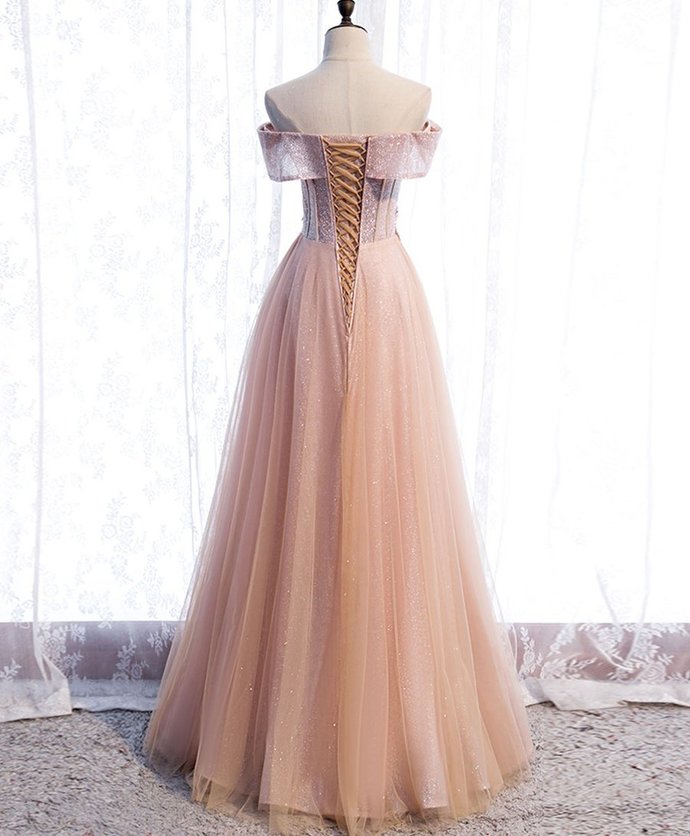 Pink tulle sequin long prom dress pink tulle formal dress cg12275